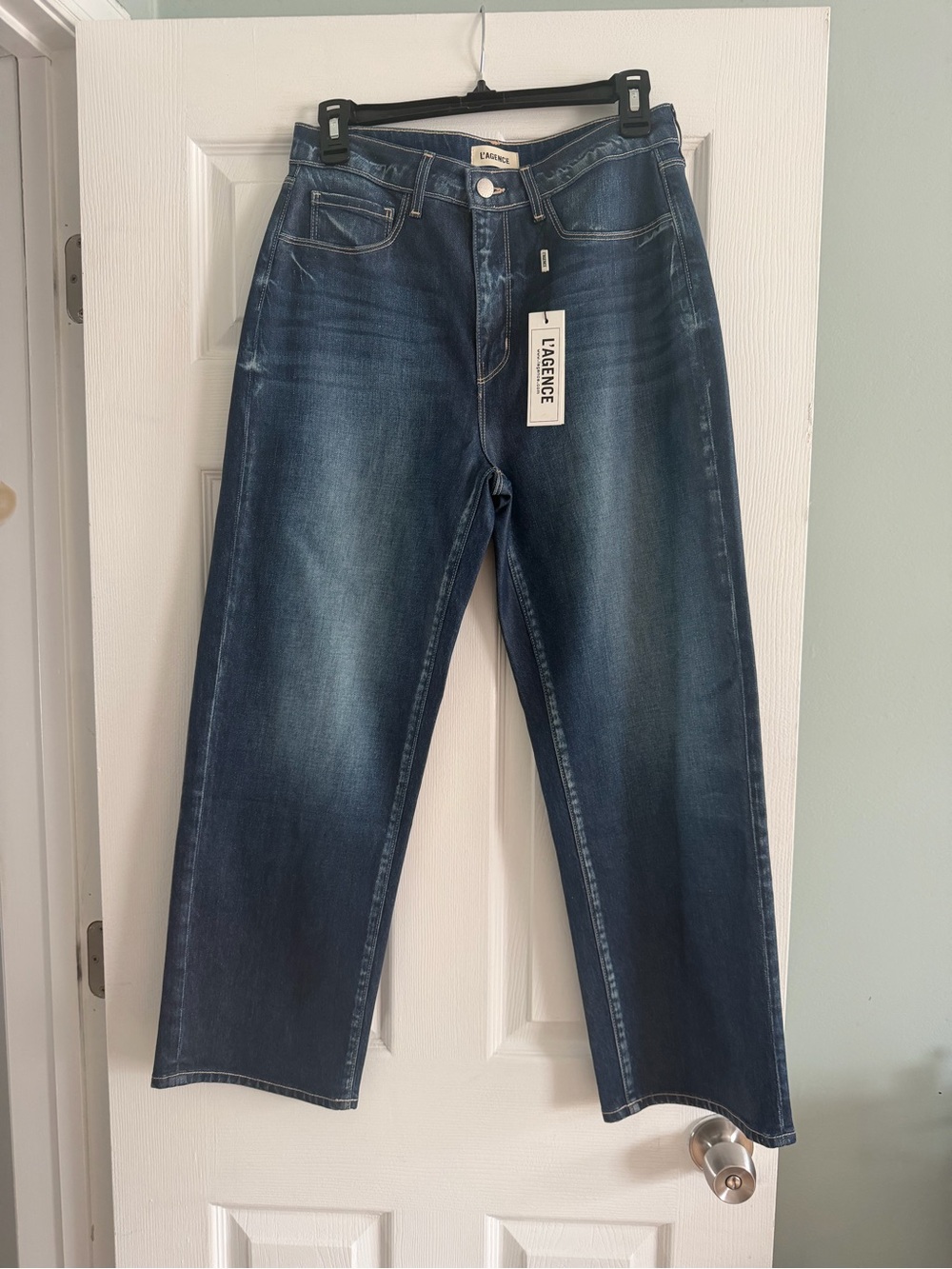 L'AGENCE Ladera Coated Crop Stovepipe Jeans - Dark Blue
